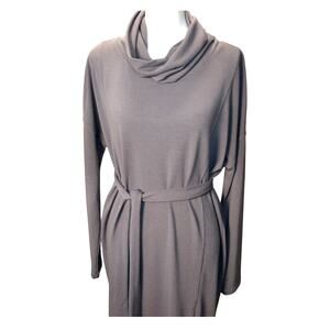 CAbi Cowl Neck Tunic Sweater Dress Blue Gray Long Sleeve Neutral Staple Medium